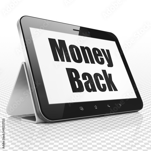 Business concept: Tablet Computer with Money Back on display