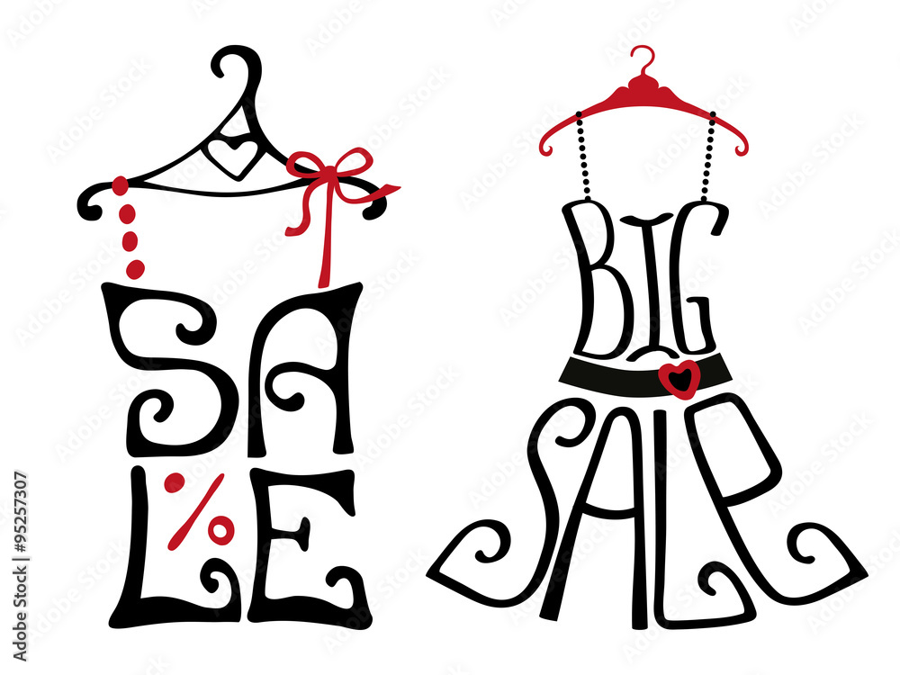 Sale lettering on shirt and dress shape.Typographic set Sale lettering on shirt and dress shape.Typographic set