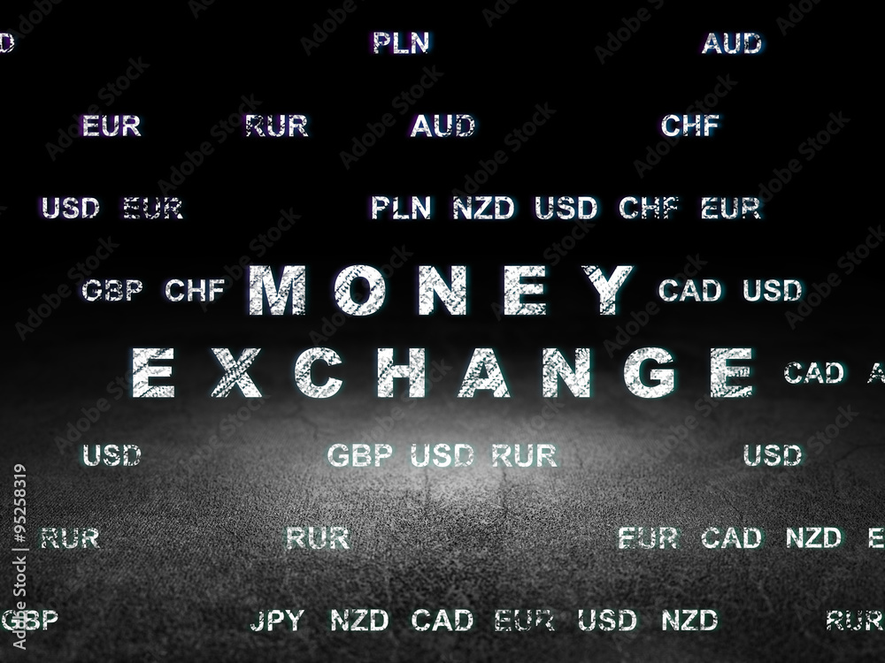 Currency concept: Money Exchange in grunge dark room