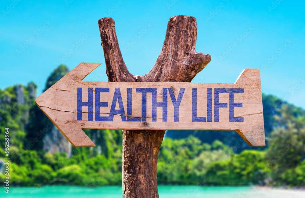 Healthy Life arrow with beach background