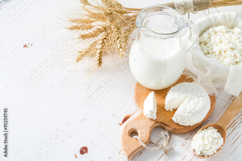 Selection of dairy products and wheat