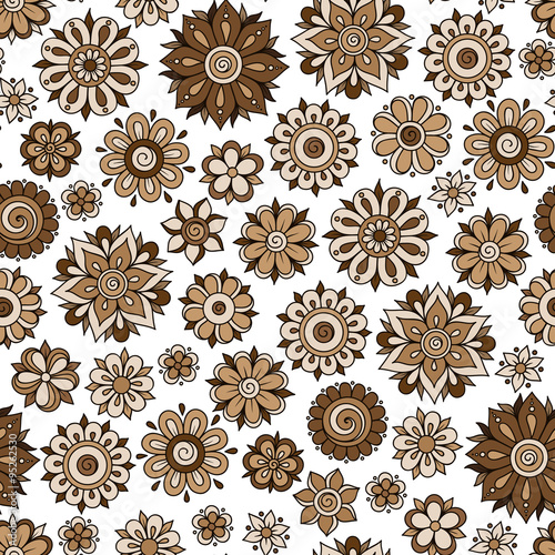Henna Mehndi Tattoo Doodles Retro Seamless Pattern