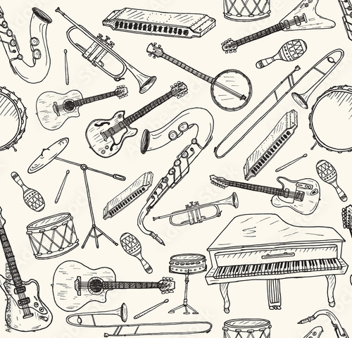 Hand drawn musical instruments. 
