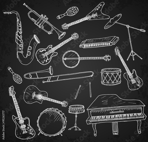 Hand drawn musical instruments. 