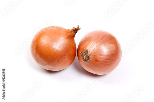 Two onion bulbs isolated on white background