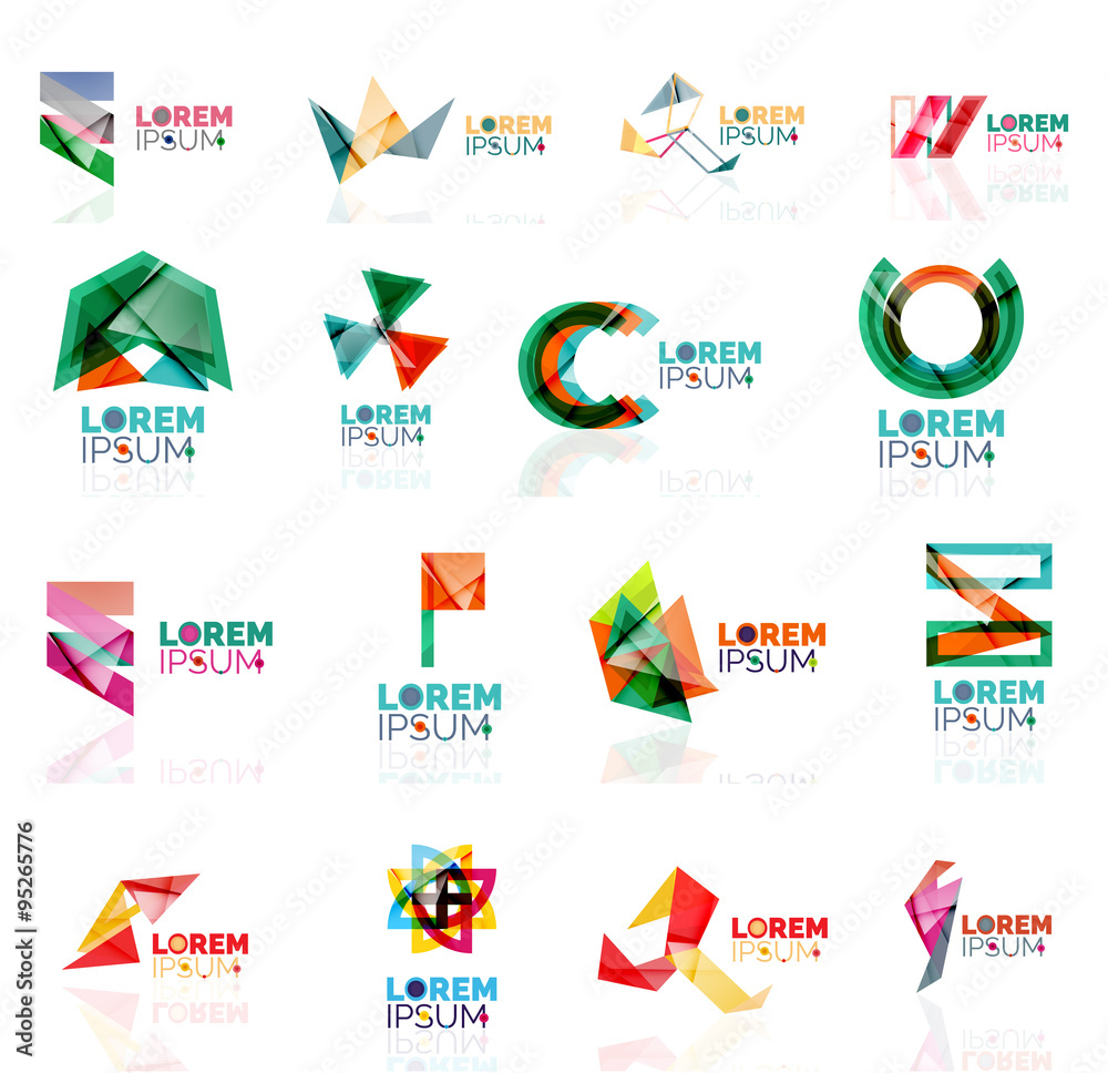 Geometric shapes company logo set, paper origami style Geometric shapes company logo set, paper origami style