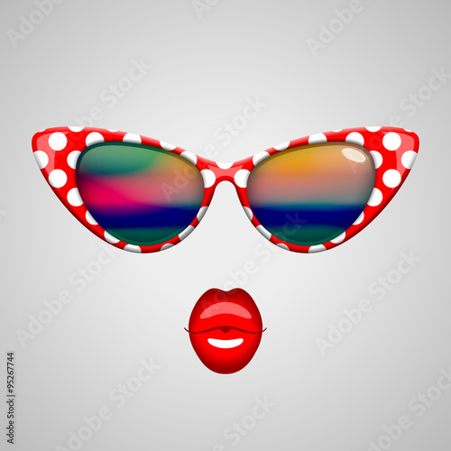 Vintage sunglasses and kissing lips