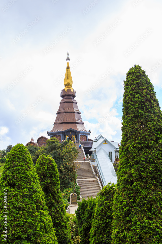 Landscape of two pagoda (noppha methanidon-noppha phon phum siri stupa) in an Inthanon mountain, chiang mai, Thailand.