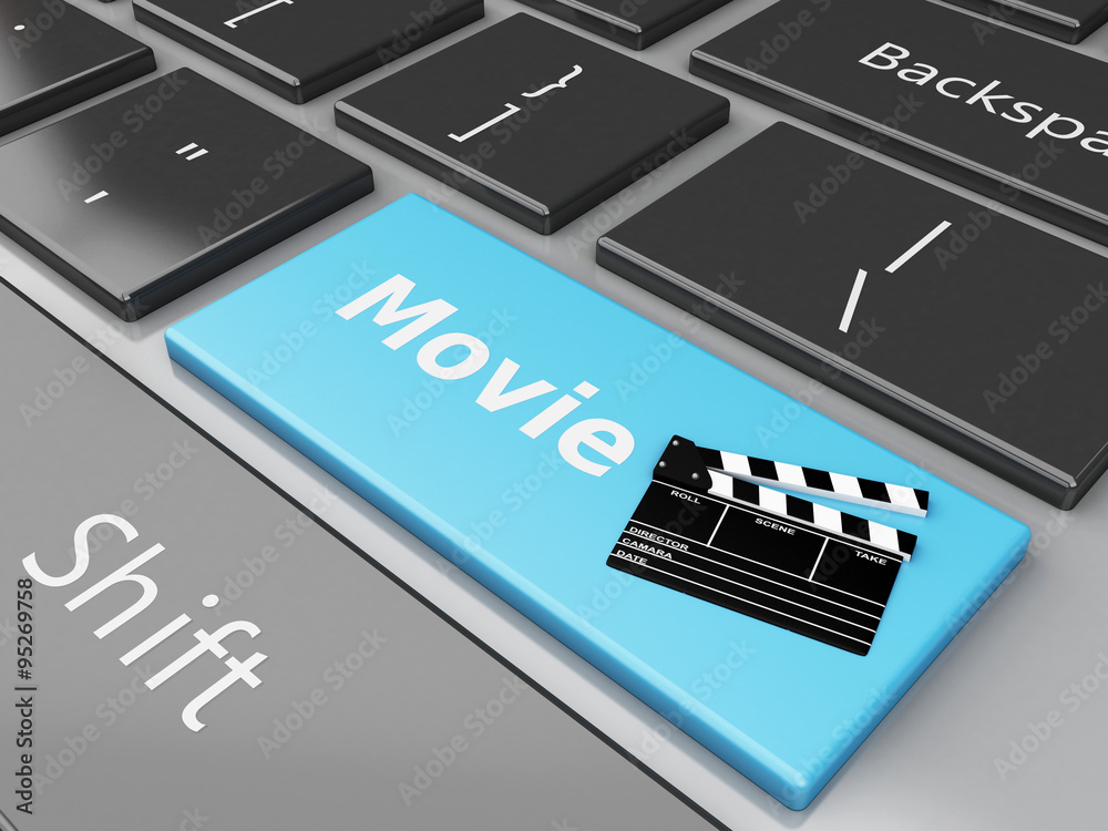 Fototapeta premium 3d Cinema Clapper board on computer keyboard.