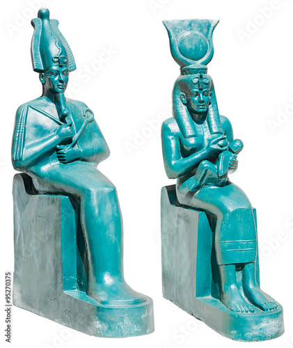 Quadro su tela Statue of ancient egypt deities Osiris and Isis with Horus isola