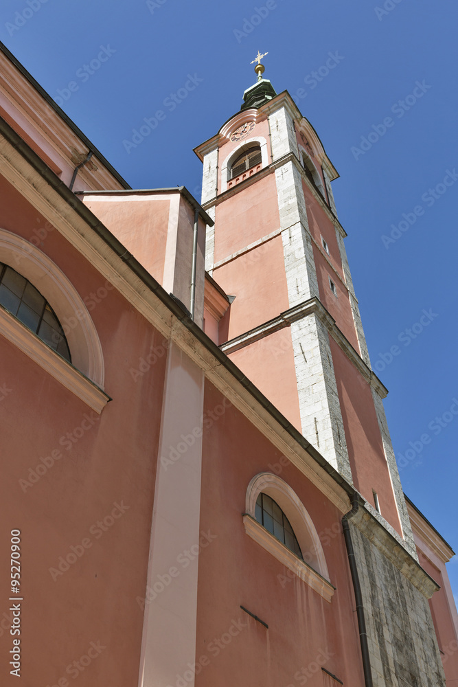 Franciscan Church bell tower in Ljubljana