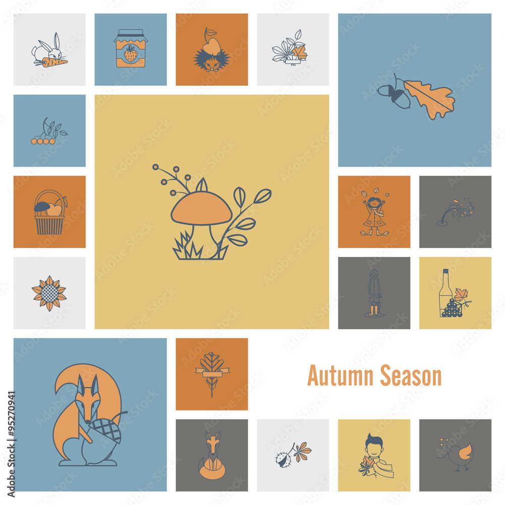 Set of Flat Autumn Icons Set of Flat Autumn Icons