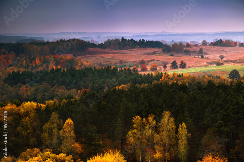 Autumn landscape. Aerial view. Stare Juchy, Masuria, Poland.