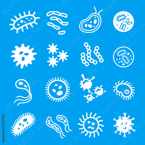 Vector  virus bacteria icons  white set.