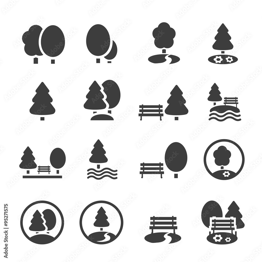 Fototapeta premium Park Icon Set. Trees, forest, vector icons