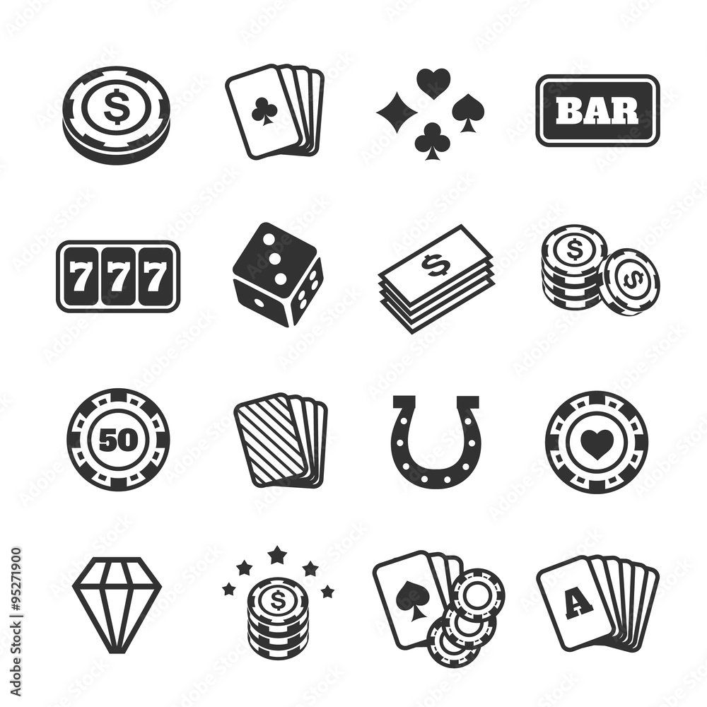 Casino icons in round shape flat style. Gambling set isolated on a