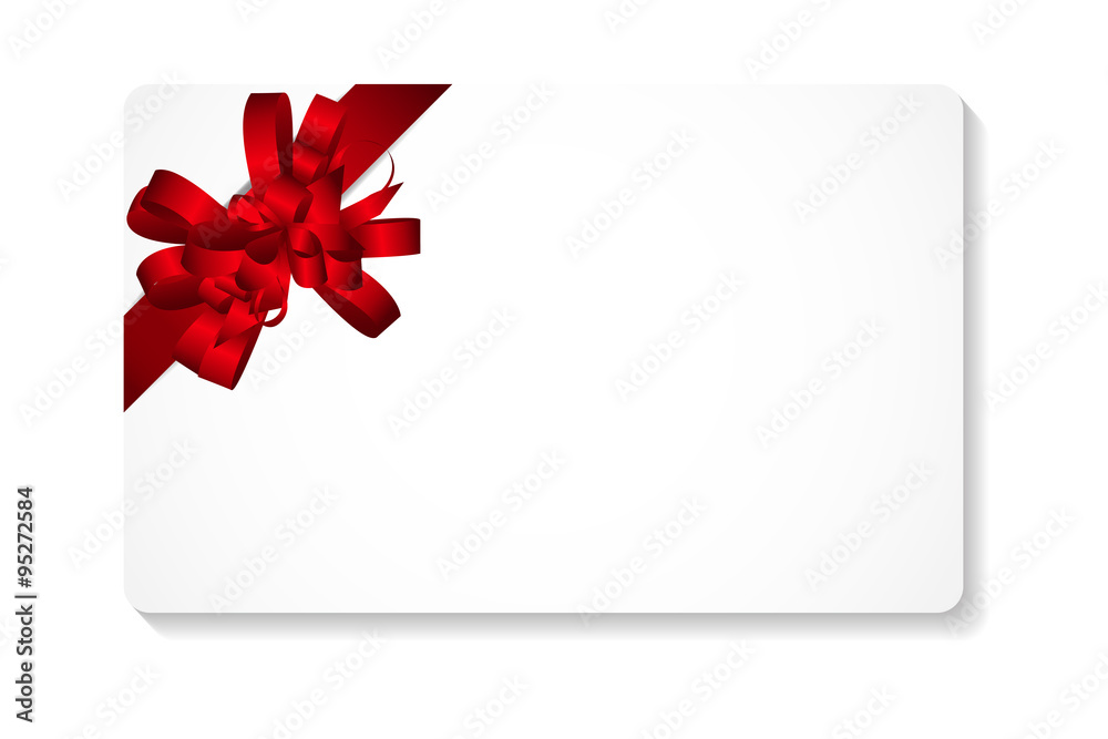 Gift Card with Red Bow and Ribbon Vector Illustration Gift Card with Red Bow and Ribbon Vector Illustration