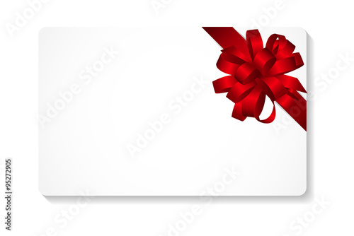 Gift Card with Red Bow and Ribbon Vector Illustration