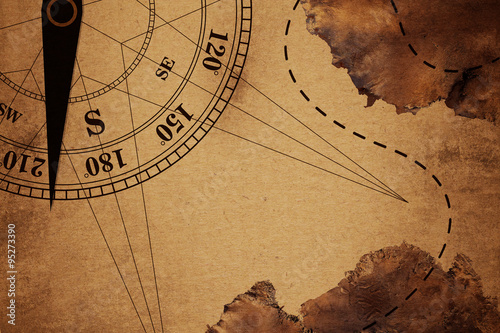 intage Travel old Map and Compass Over color Background , Elements of this image furnished by NASA (Satellite map of Antarctica) photo