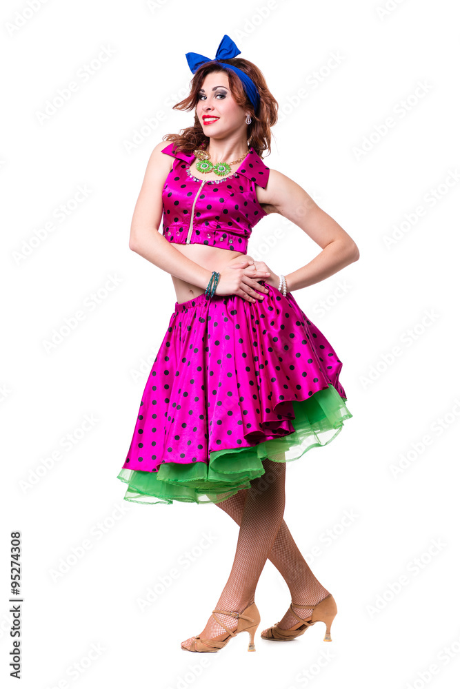 Disco dancer showing some movements against isolated white Disco dancer showing some movements against isolated white