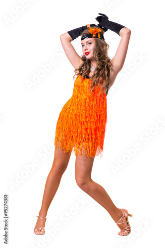 Retro dancer showing some movements against isolated white