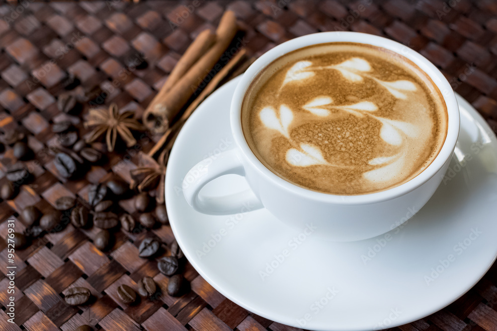 Cappuccino or latte coffee with heart shape Cappuccino or latte coffee with heart shape