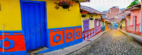 Beautiful and colorful streets in Guatape, known as town of Zocalos. Colombia photo