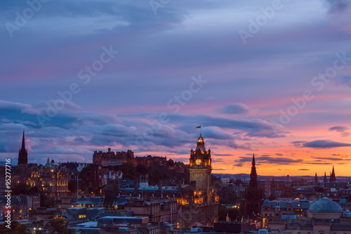 Edinburgh city at sunset sky