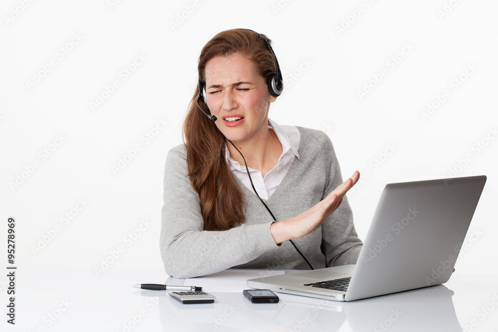 sick 20s business woman at white office background sick 20s business woman at white office background