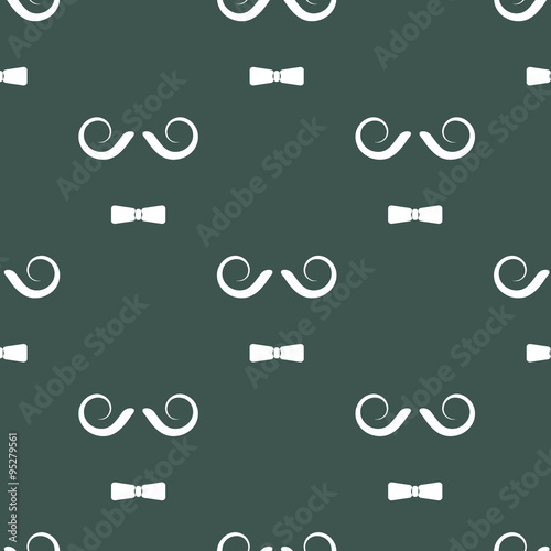 Movember mustache and bow hipster seamless pattern. Green repeatable background for boys.