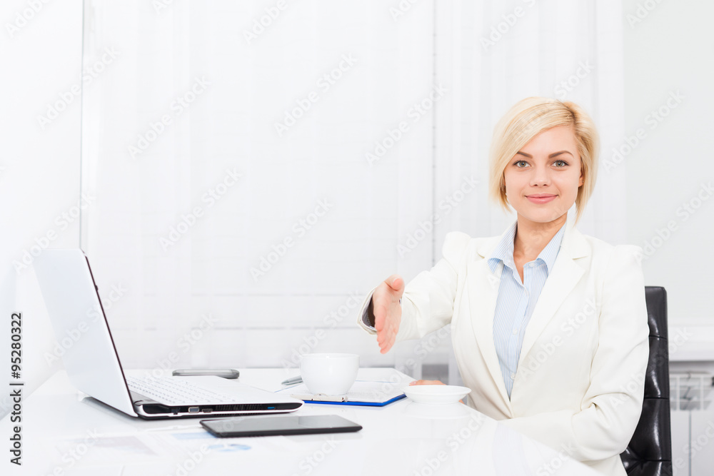 businesswoman handshake, hold hand welcome gesture businesswoman handshake, hold hand welcome gesture