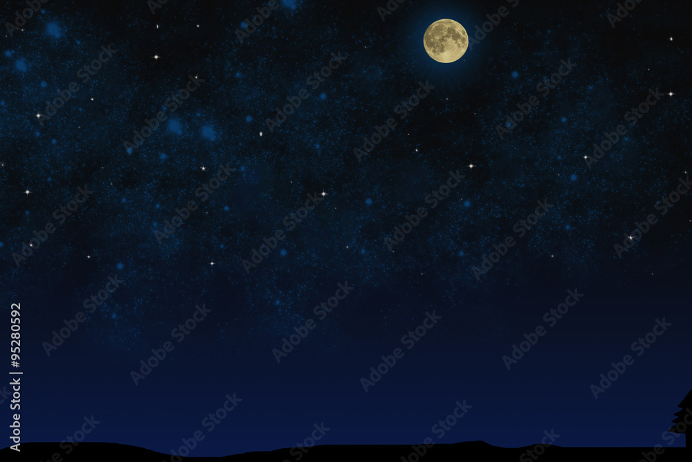Night sky. Full moon on the starry sky
