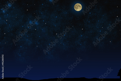 Night sky. Full moon on the starry sky