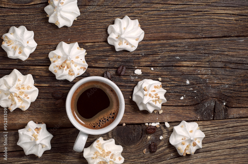 Fototapeta premium Meringue Cookies and coffee