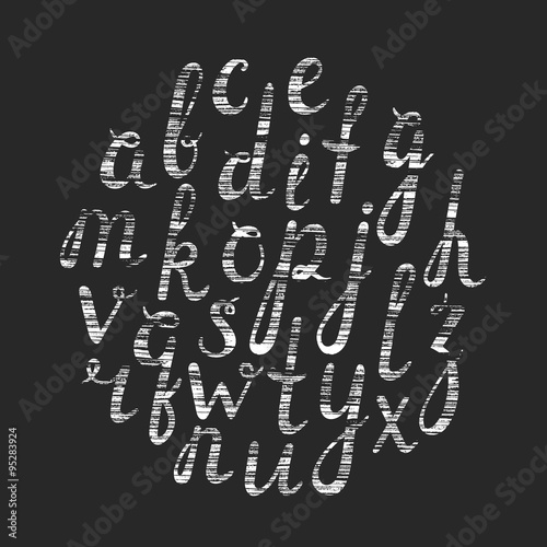 Handdrawn scribble chalk font inscribed in a circle. Grunge style. Vector illustration.