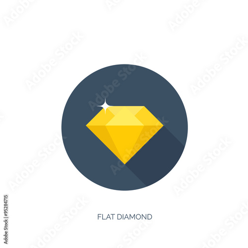 Vector illustration. Flat diamond with shadow. Crystal. 
