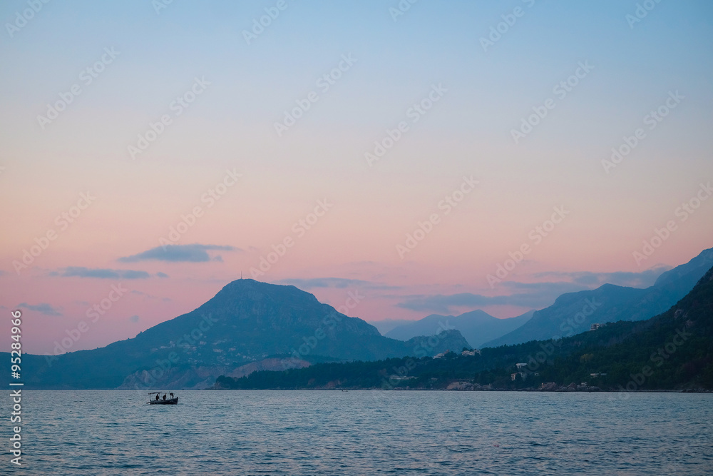 Sea landscape with the image of Bar district, Montenegro