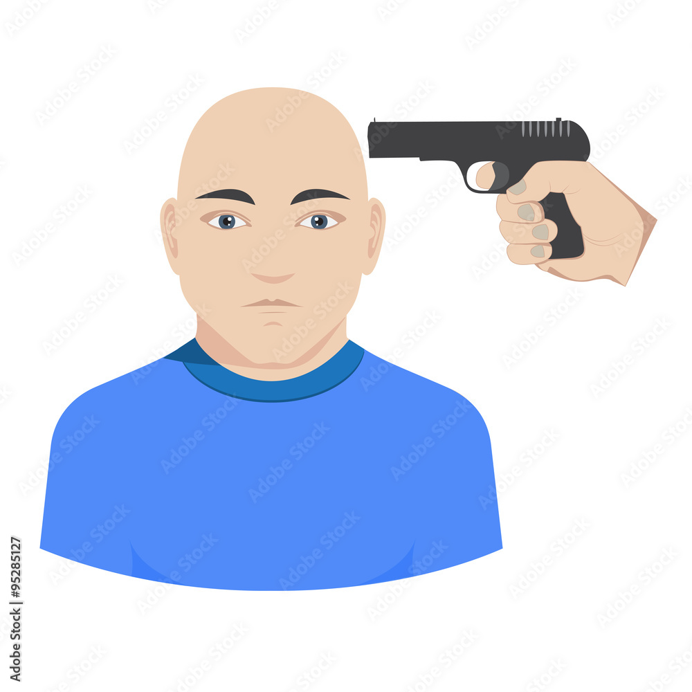 hand holding a gun aiming in the head. illustration of homicide or suicide.  Stock Vector | Adobe Stock
