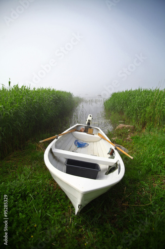Boat on a foggy day