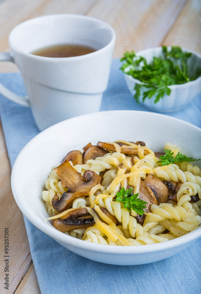 Pasta with mushrooms, cheese and fresh parsley Pasta with mushrooms, cheese and fresh parsley