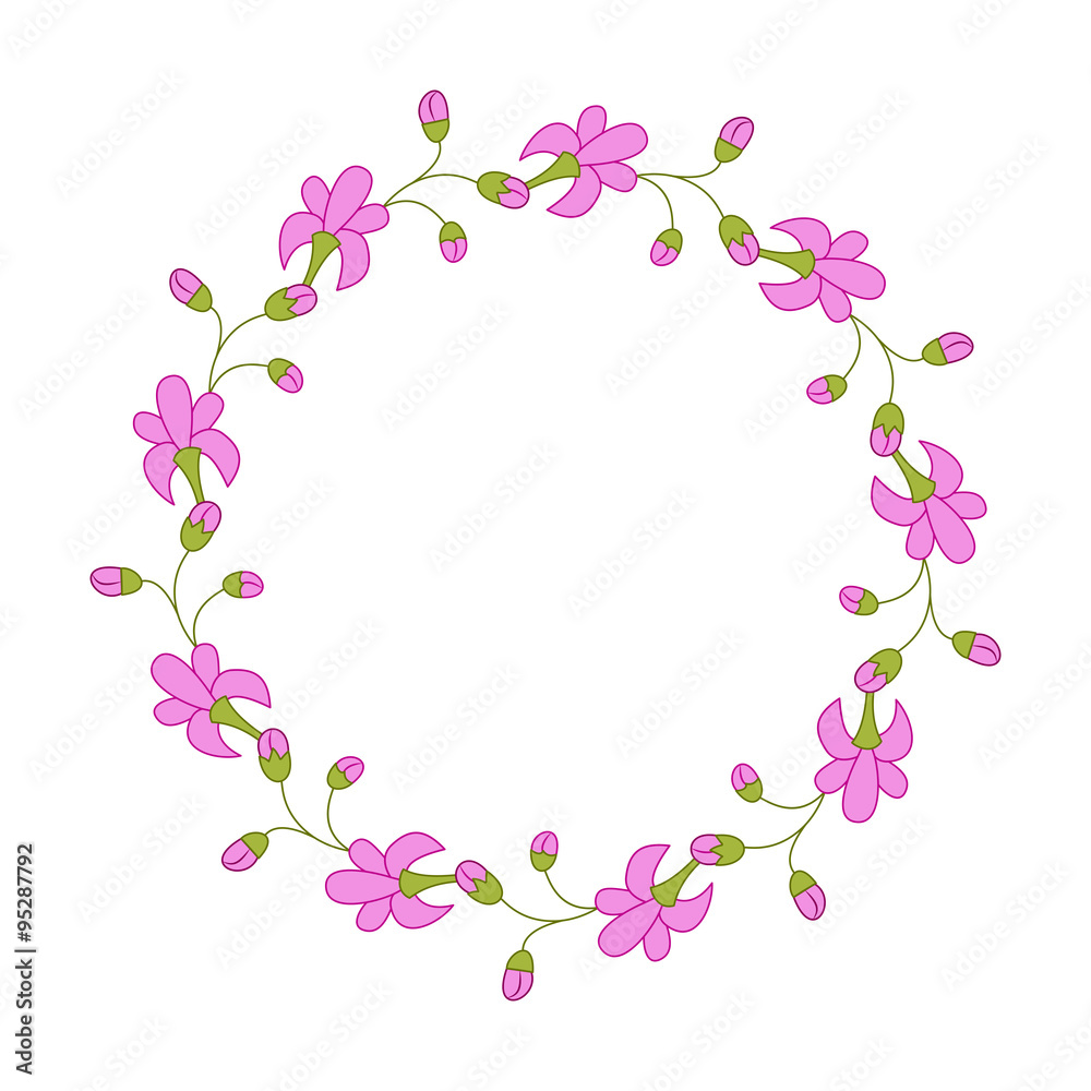 Floral romantic round frame. Wreath with hand drawn doodle flower. Design for greeting, invitation card for birthday, valentine, wedding and any holiday. Floral romantic round frame. Wreath with hand drawn doodle flower. Design for greeting, invitation card for birthday, valentine, wedding and any holiday.