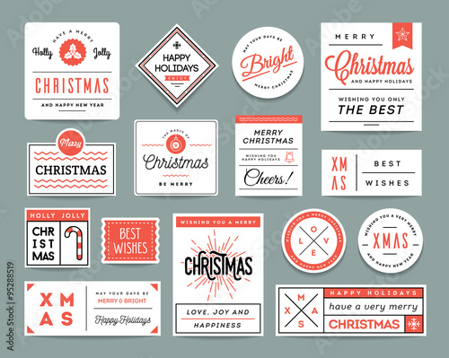 Set of beautiful Christmas themed labels and greeting cards