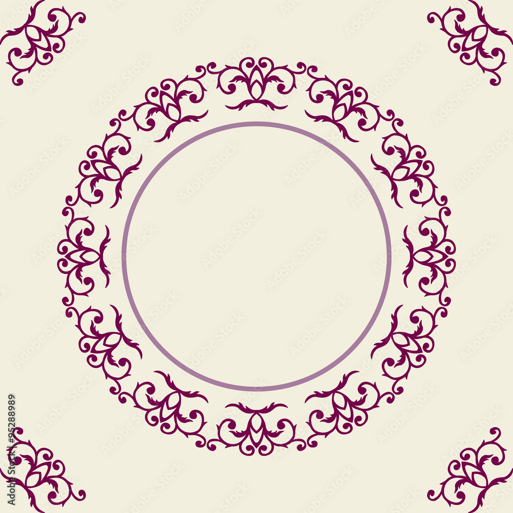 Round frame with corner and place for text. Template for card vintage style Round frame with corner and place for text. Template for card vintage style