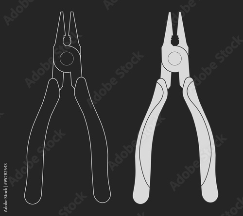 Construction rubber handle pliers icon. Chalk