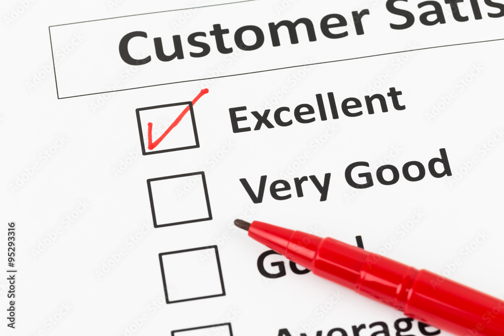 Customer satisfaction survey checkbox and pen with excellent tic Customer satisfaction survey checkbox and pen with excellent tic