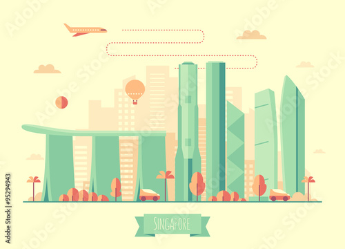 Singapore skyline architecture illustration flat