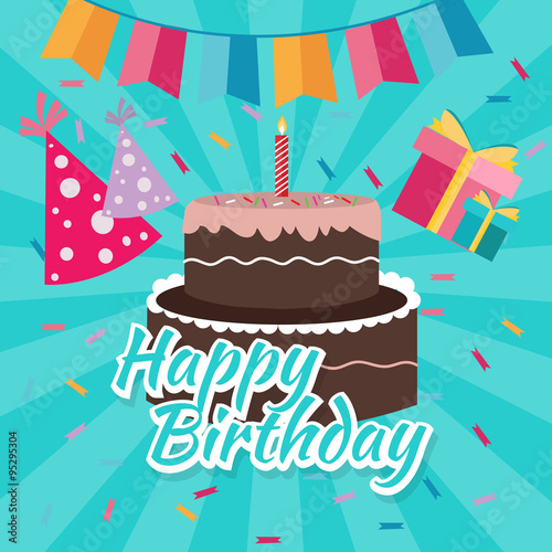 celebrate happy birthday cake flat illustration vector greetings colorful icon bright color