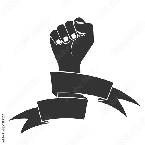 The raised fist in tapes. a fight symbol for freedom.