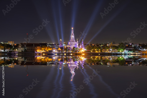 Grand palace and wat arun at twilight  in Bangkok, Thailand.