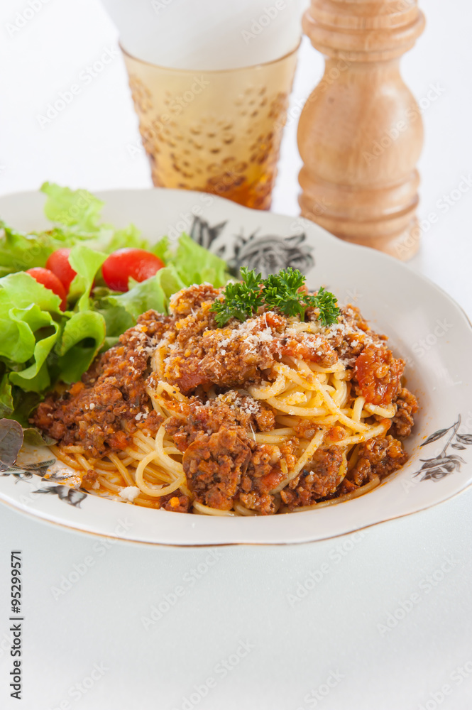 Spaghetti Bolognese with Parmesan Cheese and Basil Spaghetti Bolognese with Parmesan Cheese and Basil